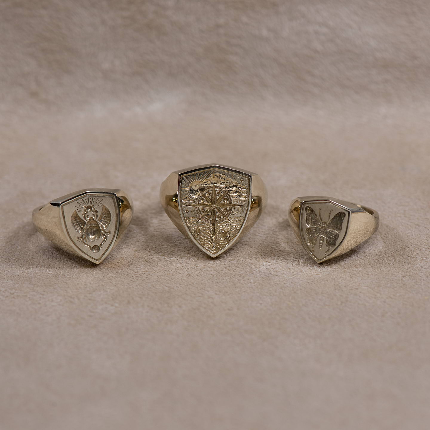 Engraved Shield Heater Signet Ring